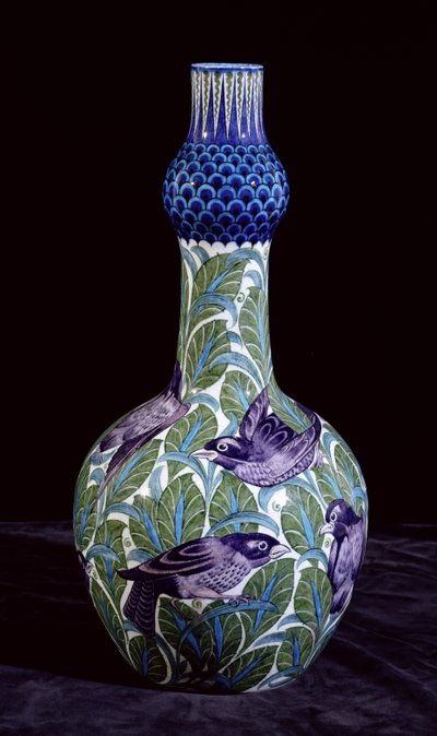 Large Bottle with Blackbird Decoration by William de Morgan